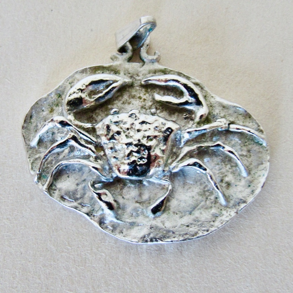 Vintage Pendant Crab/Cancer/Moonchild Sterling Silver 1.375" across